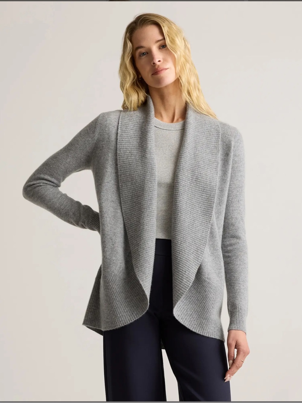 Quince Mongolian Cashmere Open Cardigan Sweater In Heather Gray Size XL NWT